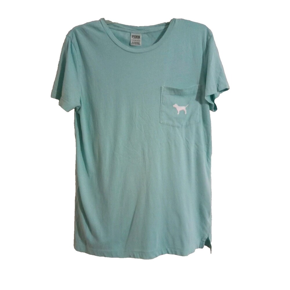 Pink Victoria Secret T-Shirt  Tee  Women Size xSmall Mint Green White Dog Logo